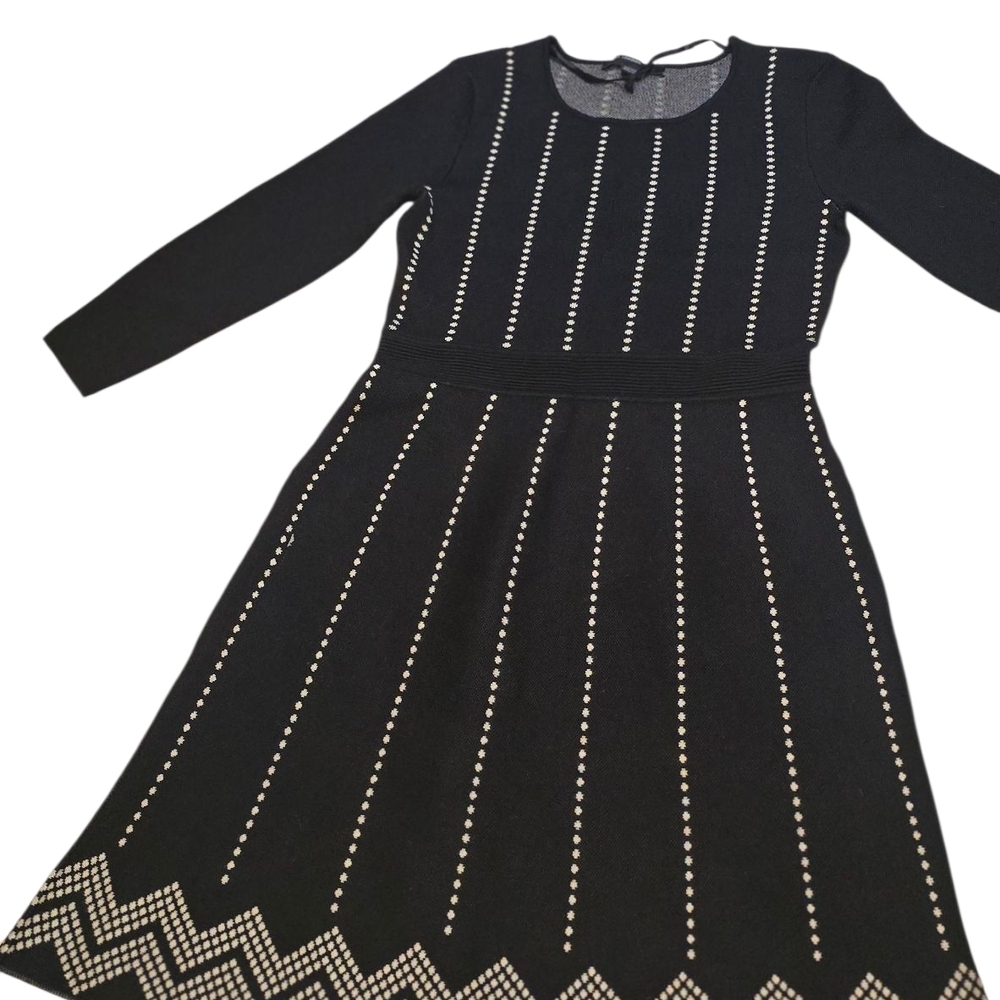 Maggy London 3/4 Sleeve Striped Fit & Flare SwElegant Black and Whi